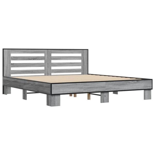vidaXL Sängynrunko harmaa Sonoma 200x200 cm tekninen puu ja metalli