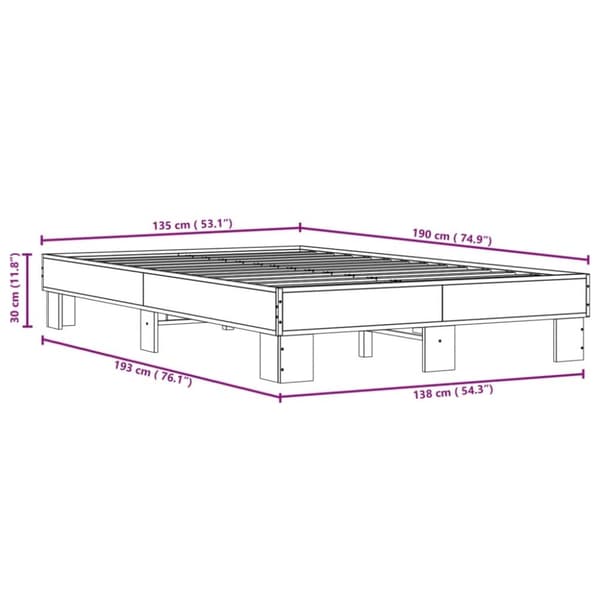 vidaXL Sängram brun ek 135x190 cm konstruerat trä och metall