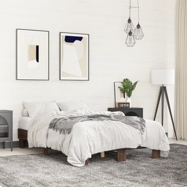 vidaXL Sängram brun ek 135x190 cm konstruerat trä och metall