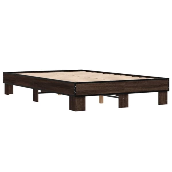 vidaXL Sängram brun ek 135x190 cm konstruerat trä och metall