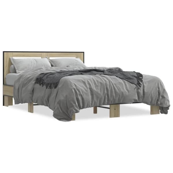 vidaXL Sengeramme sonoma eik 135x190 cm konstruert tre og metall