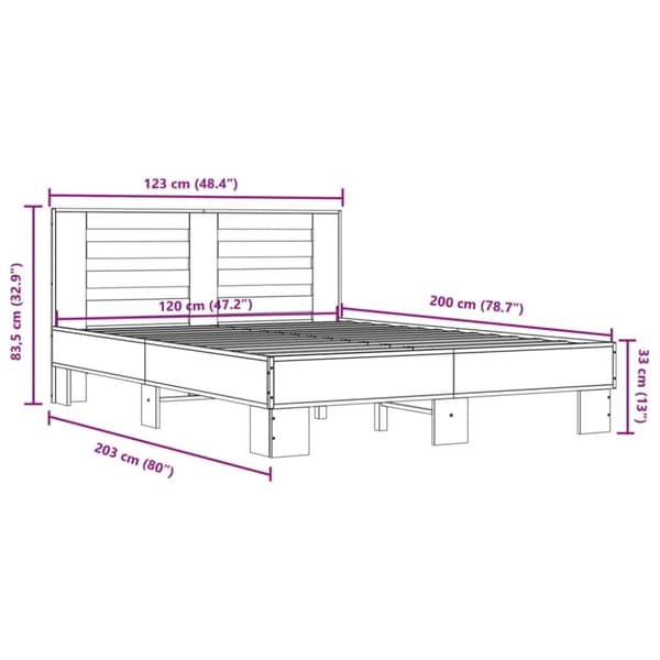 vidaXL sengestel 120x200cm konstrueret træ og metal røget egetræsfarve