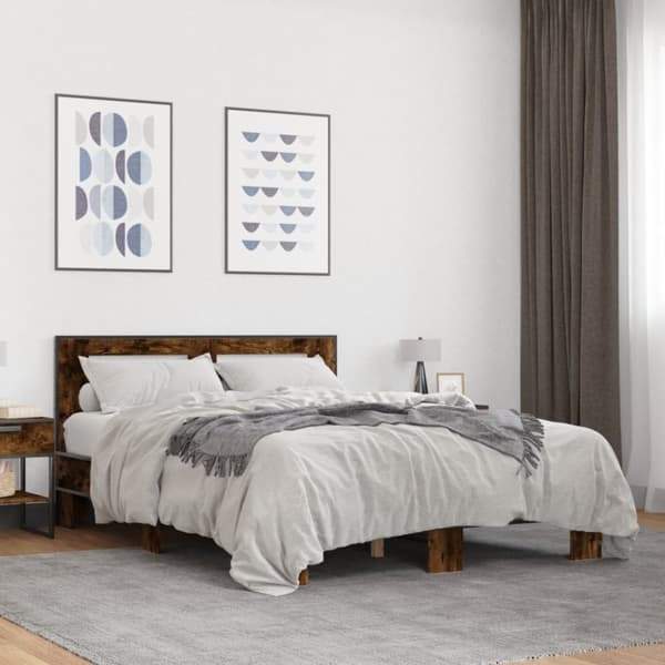 vidaXL sengestel 120x200cm konstrueret træ og metal røget egetræsfarve