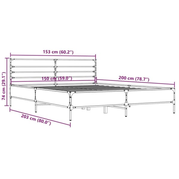 vidaXL Sängynrunko ruskea tammi 150x200 cm tekninen puu ja metalli