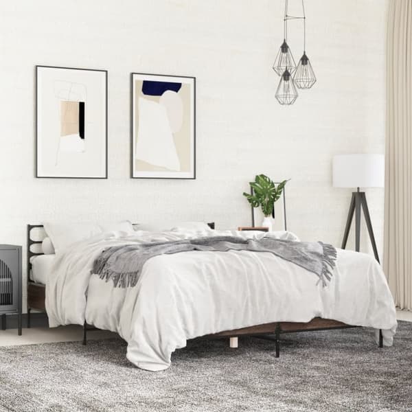 vidaXL Sängynrunko ruskea tammi 150x200 cm tekninen puu ja metalli