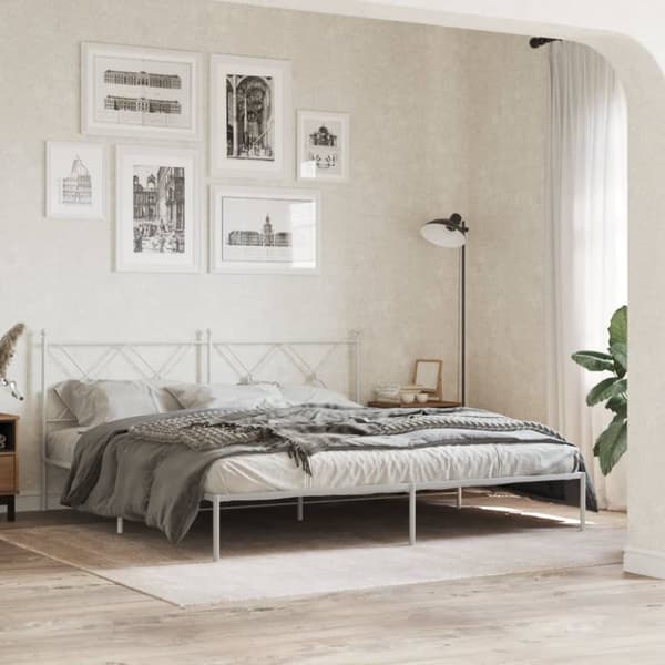 vidaXL sengeramme med sengegavl 180x200 cm metal hvid