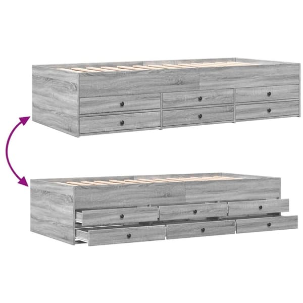 vidaXL daybed med skuffer uden madras 90x200 cm grå sonoma-eg