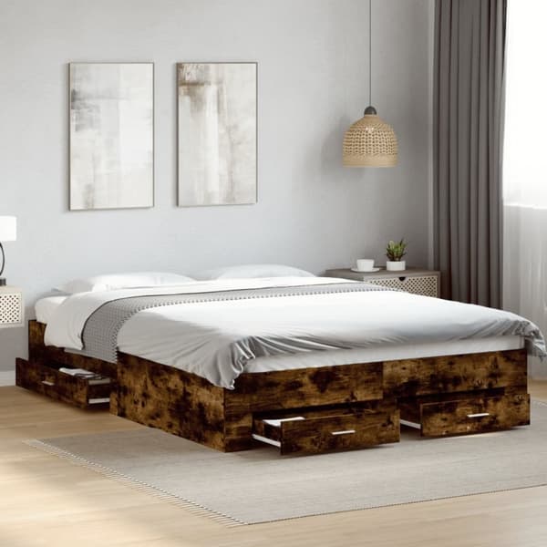 vidaXL Sengeramme med skuffer røkt eik 140x200 cm konstruert tre