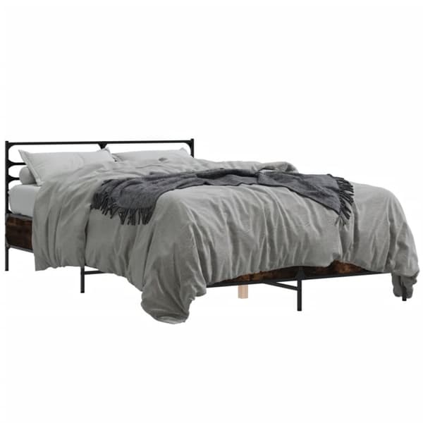 vidaXL Sengeramme røkt eik 140x190 cm konstruert tre og metall