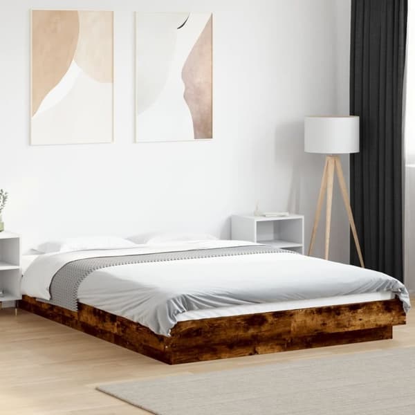 vidaXL sengestel 135x190 cm konstrueret træ røget eg