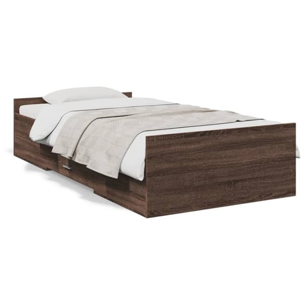 vidaXL Sengeramme med skuffer brun eik 90x190 cm konstruert tre