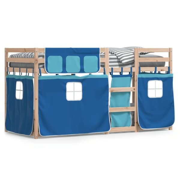 vidaXL Køyeseng med gardiner blå 75x190 cm heltre furu