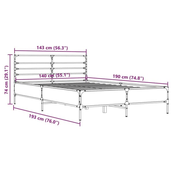 vidaXL Sengeramme brun eik 140x190 cm konstruert tre og metall