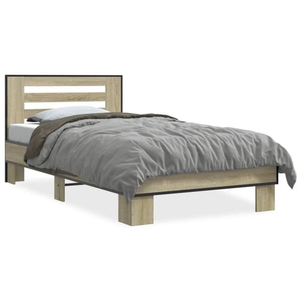 vidaXL sengeramme 90x200 cm konstrueret træ og metal sonoma-eg