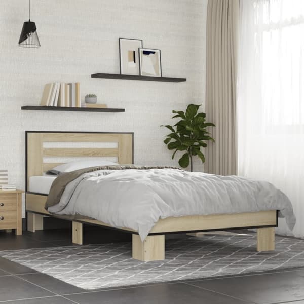 vidaXL sengeramme 90x200 cm konstrueret træ og metal sonoma-eg
