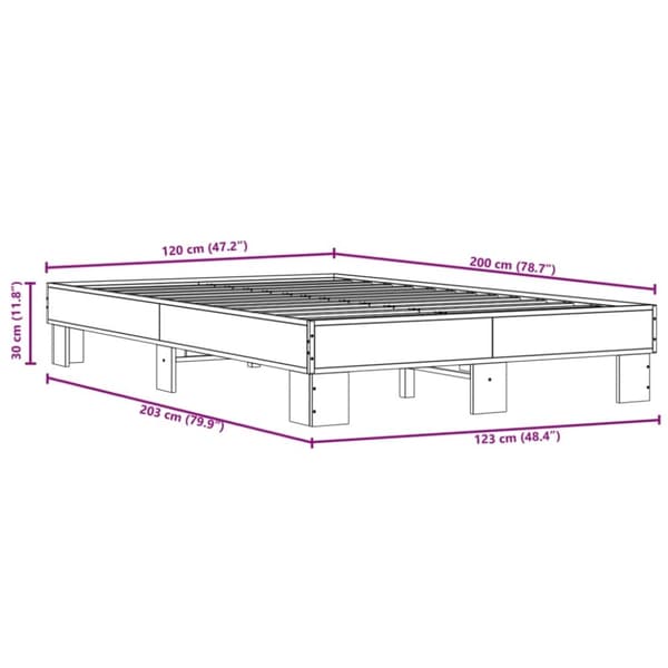 vidaXL Sengeramme grå sonoma 120x200 cm konstruert tre og metall