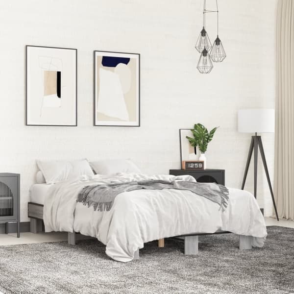 vidaXL Sengeramme grå sonoma 120x200 cm konstruert tre og metall