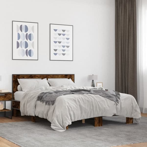 vidaXL Sengeramme røkt eik 140x200 cm konstruert tre og metall