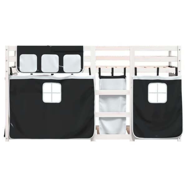 vidaXL Loftsäng med gardiner vit&svart 90x190 cm massiv furu