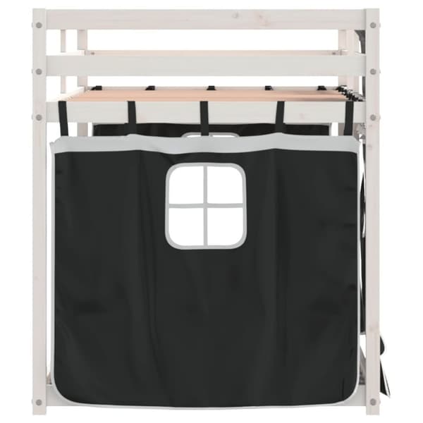vidaXL Loftsäng med gardiner vit&svart 90x190 cm massiv furu