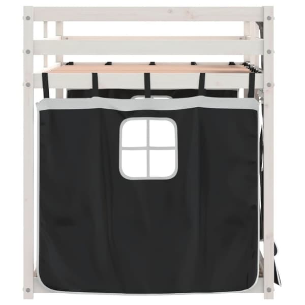 vidaXL Loftsäng med gardiner vit&svart 75x190 cm massiv furu