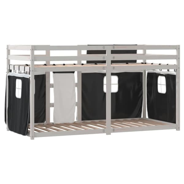 vidaXL Loftsäng med gardiner vit&svart 75x190 cm massiv furu