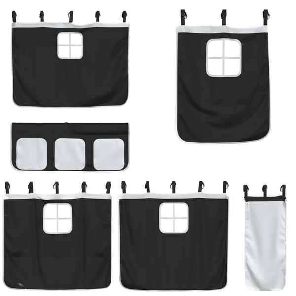 vidaXL Loftsäng med gardiner vit&svart 75x190 cm massiv furu