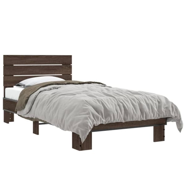vidaXL Sängynrunko ruskea tammi 90x190 cm tekninen puu ja metalli