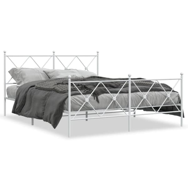 vidaXL Sengeramme i metall med hode- og fotgavl hvit 160x200 cm
