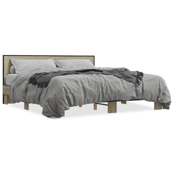 vidaXL Sängynrunko Sonoma tammi 180x200 cm tekninen puu ja metalli