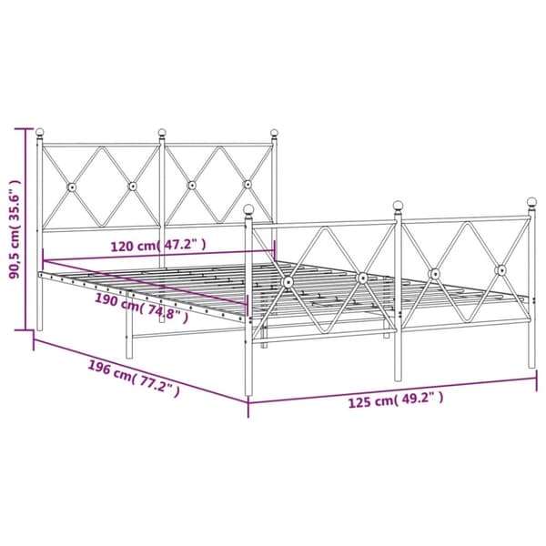 vidaXL Sengeramme i metall med hode- og fotgavl hvit 120x190 cm