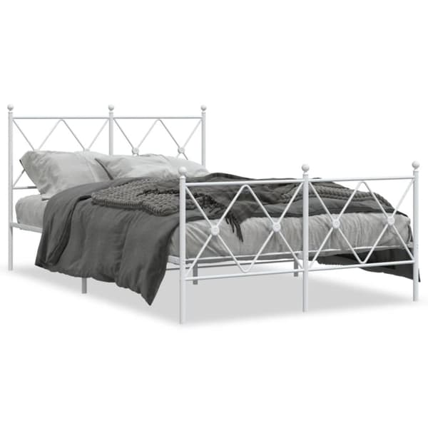 vidaXL Sengeramme i metall med hode- og fotgavl hvit 120x190 cm