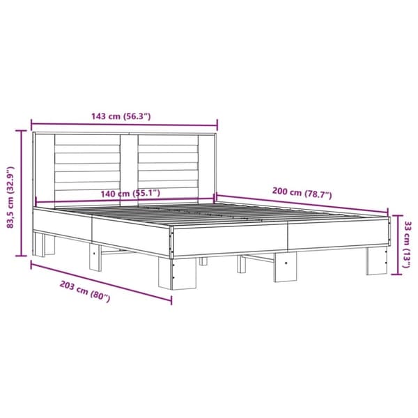 vidaXL sengestel 140x200 cm konstrueret træ og metal brun egetræ