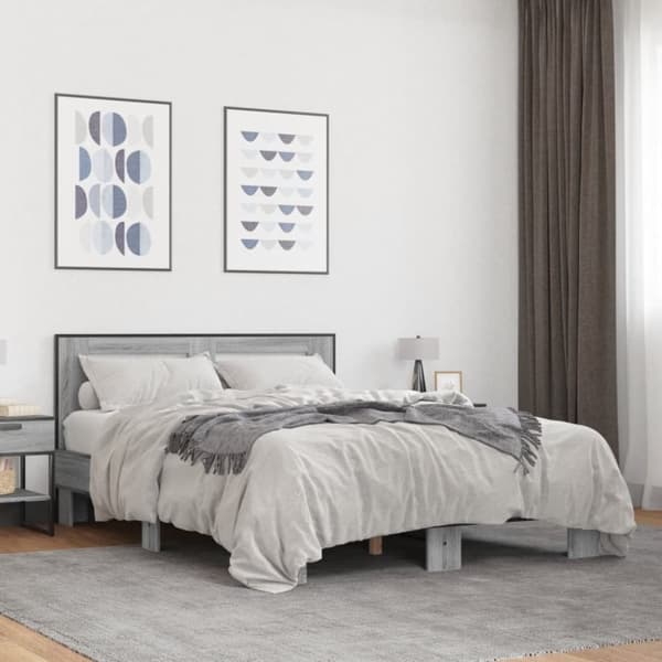 vidaXL Sengeramme grå sonoma 135x190 cm konstruert tre og metall