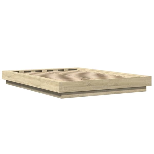 vidaXL sengeramme med LED-lys 140x200 cm konstrueret træ sonoma-eg