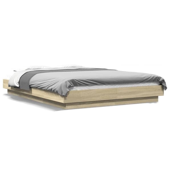 vidaXL sengeramme med LED-lys 140x200 cm konstrueret træ sonoma-eg