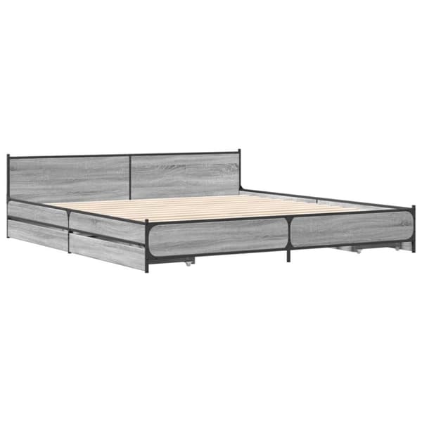vidaXL Sengeramme med skuffer grå sonoma 200x200 cm konstruert tre