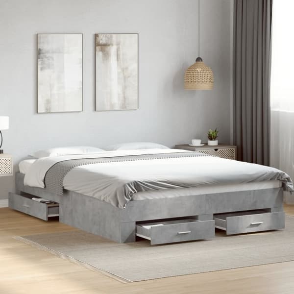 vidaXL Sängram med lådor betonggrå 140x200 cm konstruerat trä
