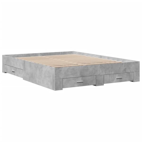 vidaXL Sängram med lådor betonggrå 140x200 cm konstruerat trä