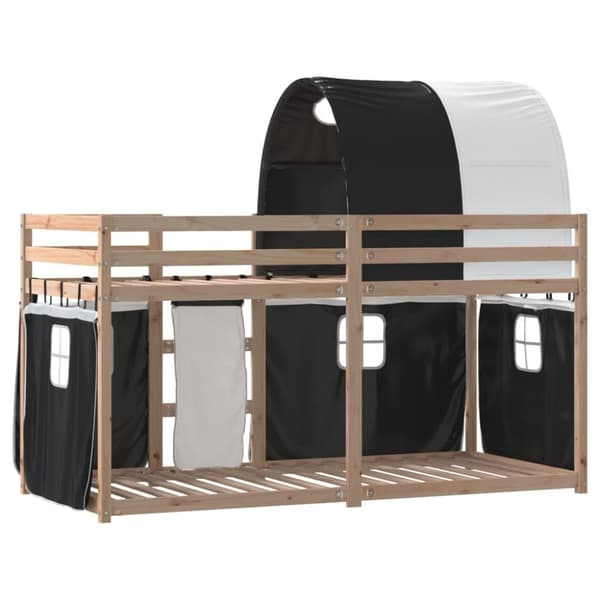 vidaXL Køyeseng med gardiner hvit og svart 75x190 cm heltre furu