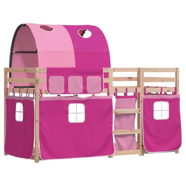 vidaXL køjeseng med gardiner 75x190 cm massivt fyrretræ pink