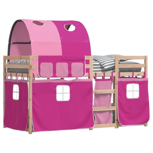 vidaXL køjeseng med gardiner 75x190 cm massivt fyrretræ pink