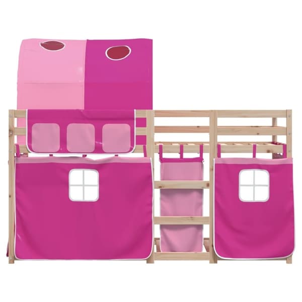vidaXL køjeseng med gardiner 75x190 cm massivt fyrretræ pink
