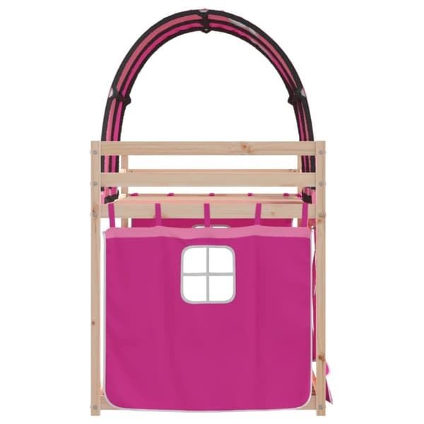vidaXL køjeseng med gardiner 75x190 cm massivt fyrretræ pink