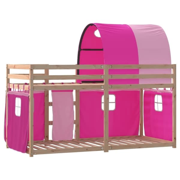 vidaXL køjeseng med gardiner 75x190 cm massivt fyrretræ pink