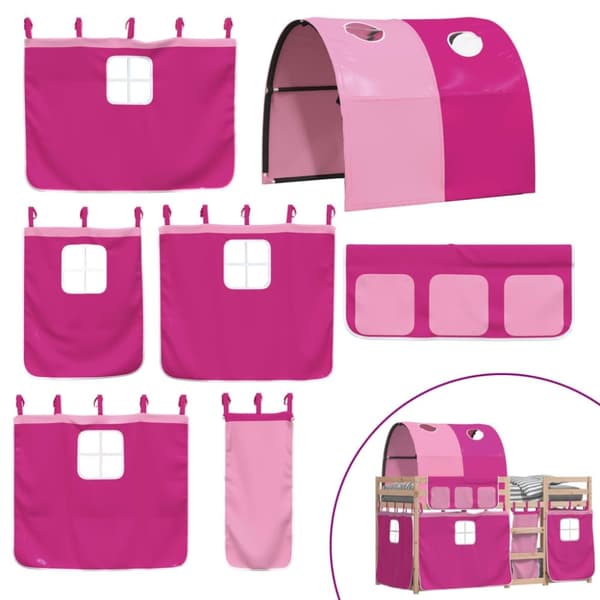 vidaXL køjeseng med gardiner 75x190 cm massivt fyrretræ pink