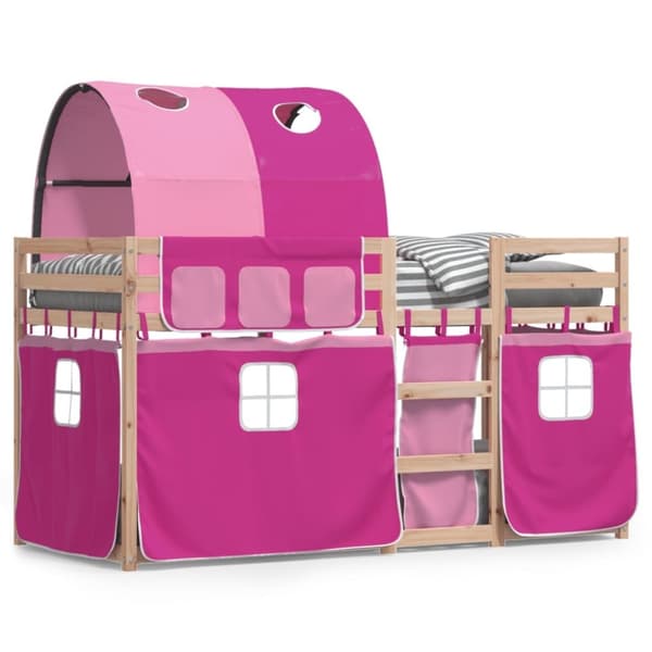 vidaXL køjeseng med gardiner 75x190 cm massivt fyrretræ pink