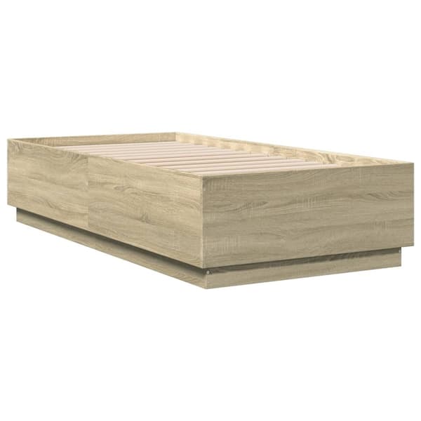 vidaXL Sängram med LEDs sonoma-ek 90x190 cm konstruerad trä