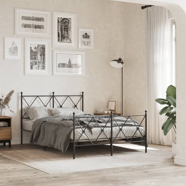 vidaXL sengeramme med sengegavl og fodgærde 120x190 cm metal sort