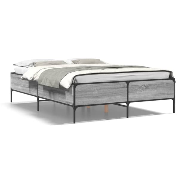 vidaXL sengestel 140x200 cm konstrueret træ og metal grå sonoma-eg